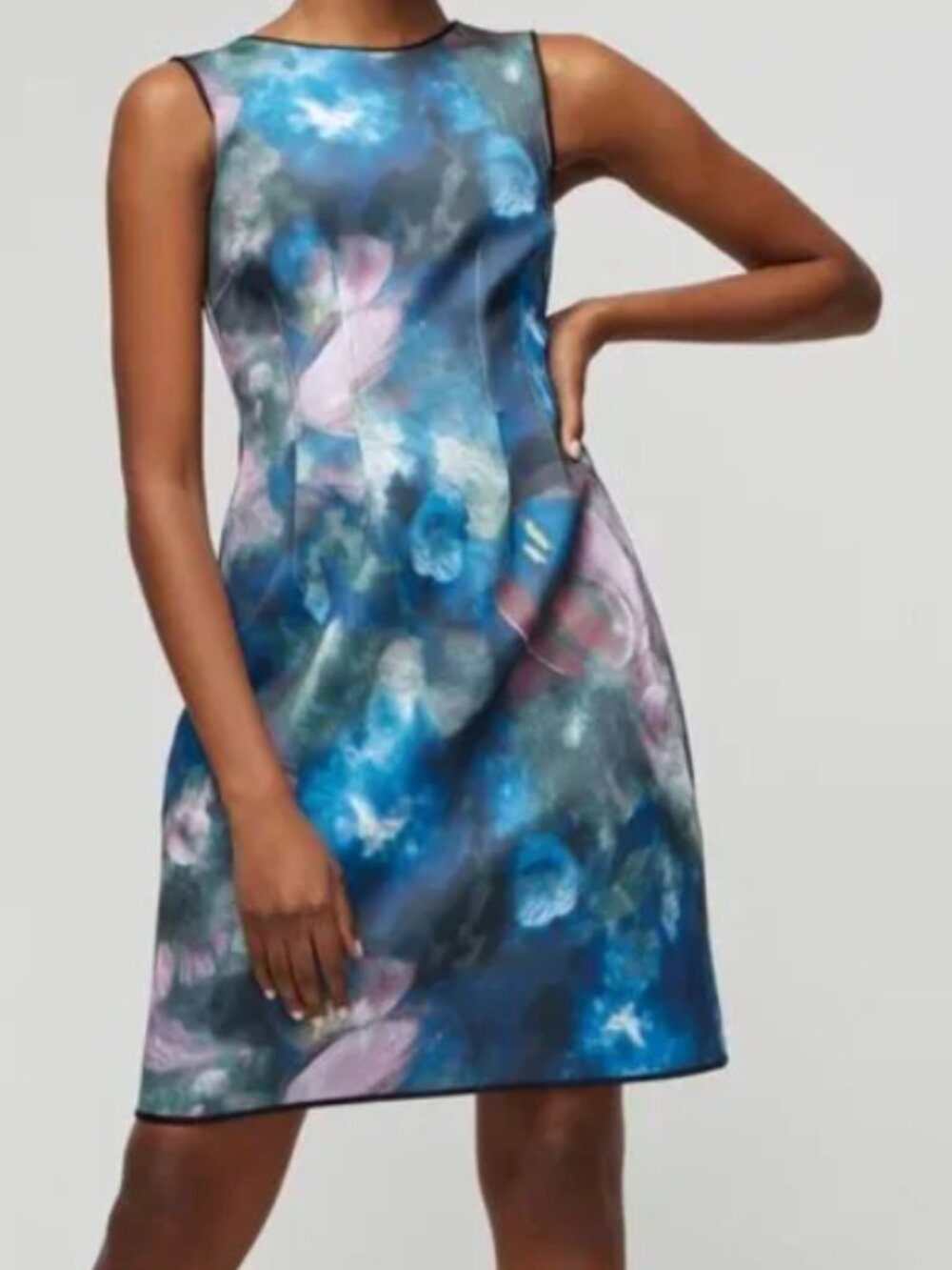 WHBM Scuba Dress NWT Dreamy Tulip Black Sz 10 Shift Fit & Flare